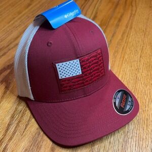 NWT Columbia PFG Tarpon Springs Fitted Hat‎ Small / Medium Fish Flag Mesh Back